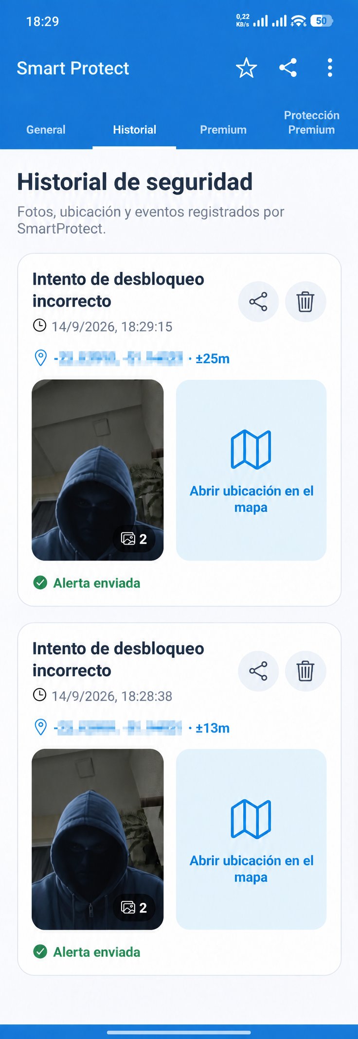 Historial privado — SmartProtect